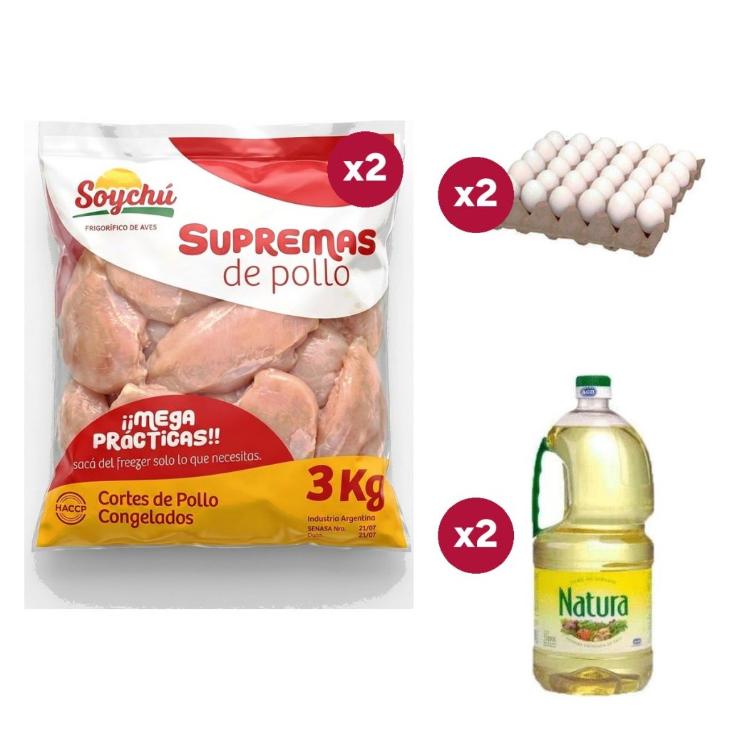Combo 1533: 6 KG de Suprema Soychú IQF + 2 Maples de 30 Huevos N1 + 2 Aceites de Girasol Natura 3 L