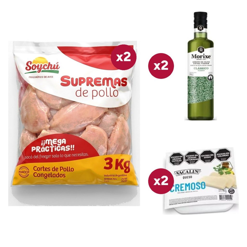 Combo 1536: 6 KG de Suprema Soychú IQF + 2 Aceites de Oliva Morixe 500 cc + 2 Quesos Cremosos Vacalin 1 KG
