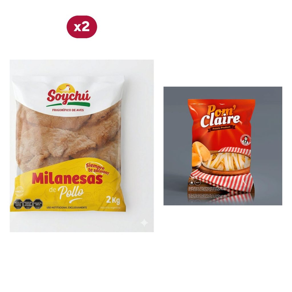 Combo 1560: 4 KG de Milanesas de Pollo Soychú + Papas Fritas Pom Claire 2,5 KG